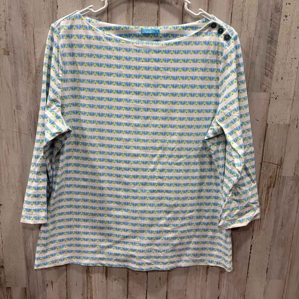 J.MCLAUGHLIN WAVESONG CATALINA CLOTH TOP Blue Green Stripe Pattern Top XL